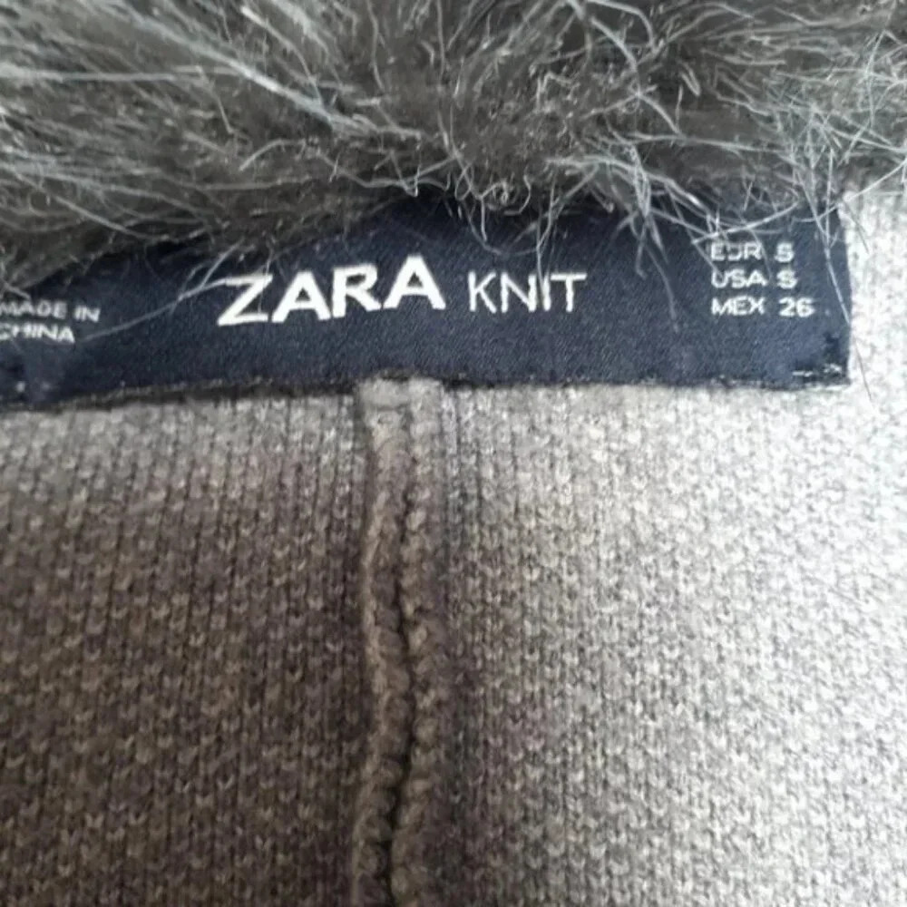 Zara Coat Jacket Fur Collar Knit Cape Poncho Faux Coat Jacket S - Picture 14 of 14